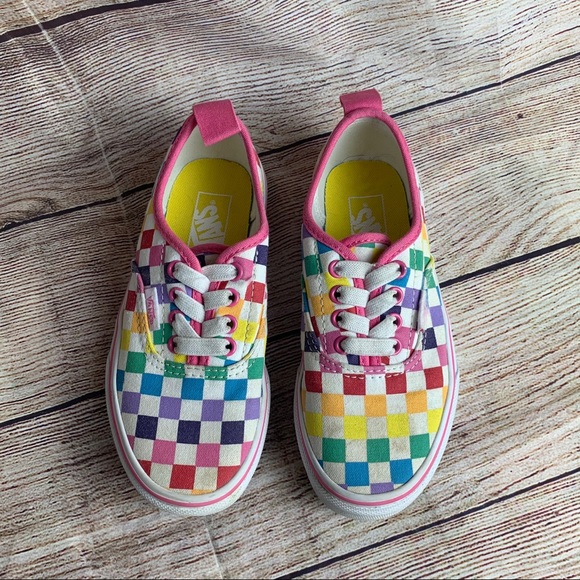 kids rainbow checkerboard vans